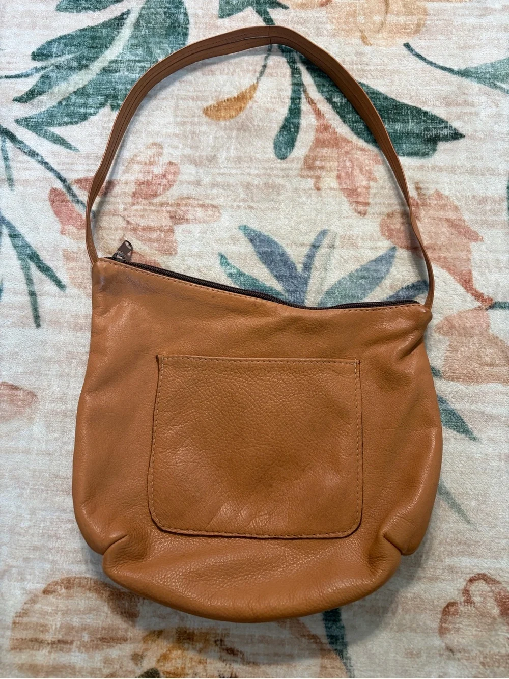 Handmade Tan Leather Big Pocket Bag with Turquoise Touchstone